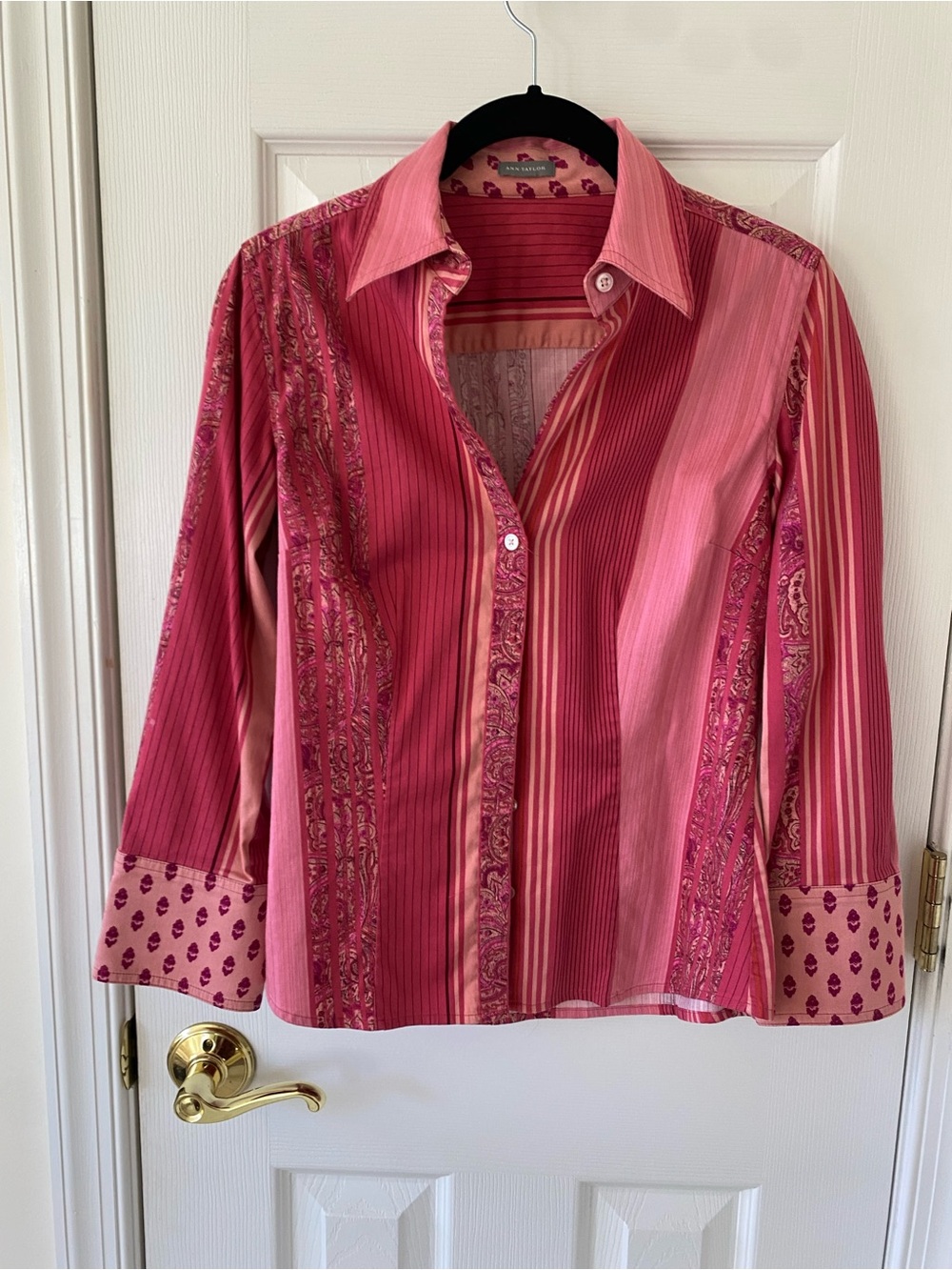 Ann Taylor Pink Mixed-Print Button-Down Shirt